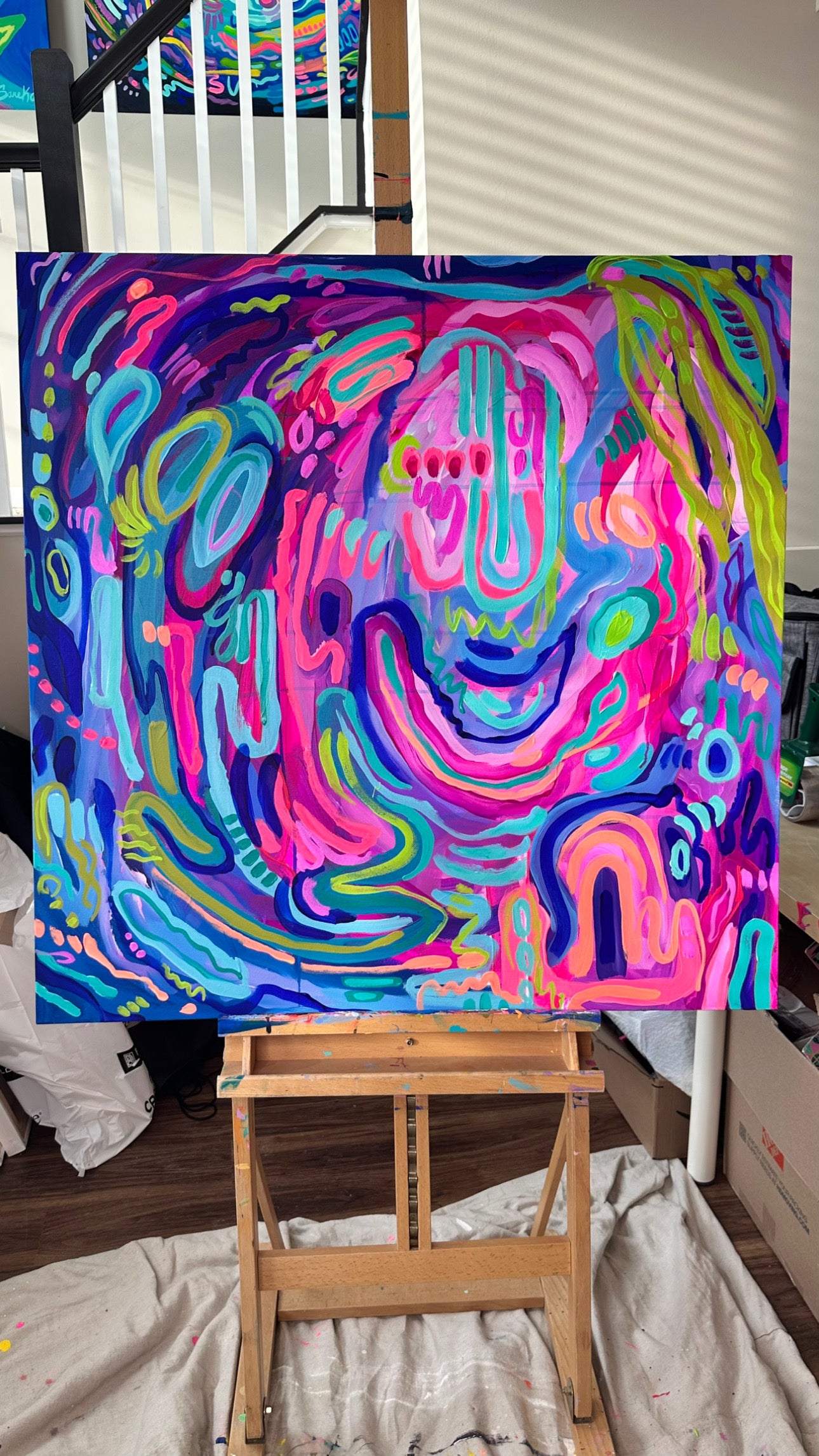 “Around we Go" - 36 x 36" Original Painting on Canvas
