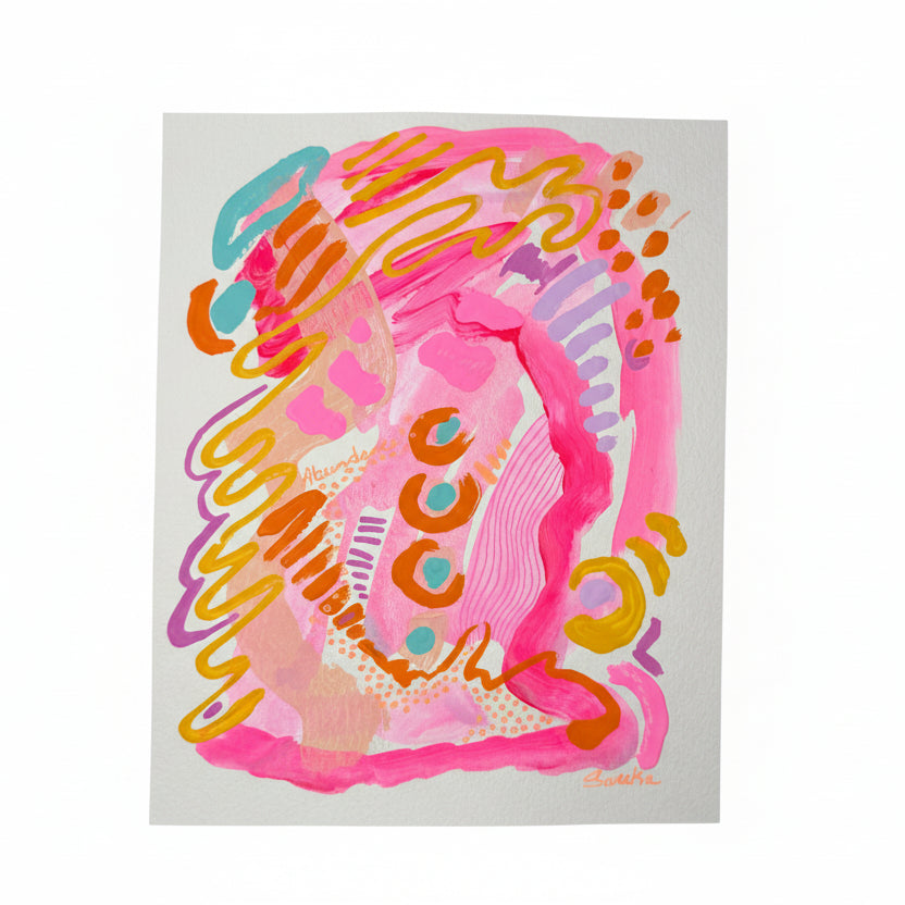 Pink Abstract Painting on paper by Sareka Unique in Ann Arbor