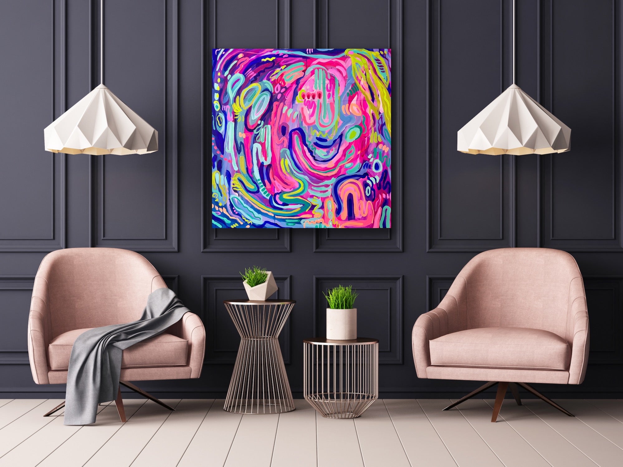 “Around we Go" - 36 x 36" Original Painting on Canvas