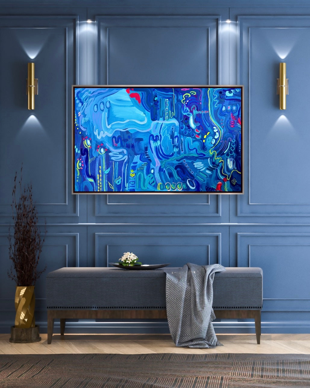 “Blue Symphony" 30 x 48” Original Painting on Canvas